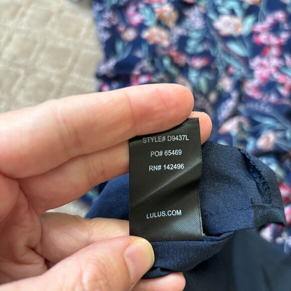 Lulus My Favorite Floral Print Off-the-Shoulder Dress Women's S Navy Blue Mini - Picture 5 of 8